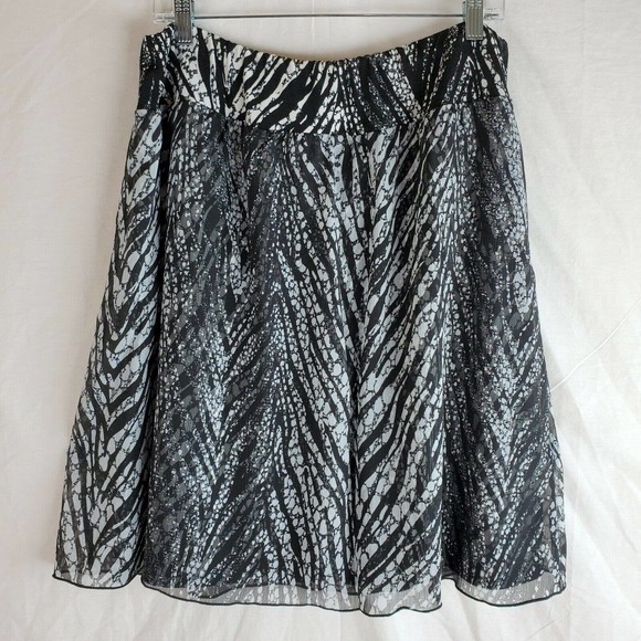 Chico's Pull-On Skirt SZ 2 Womens Large 12 Black White Lined Knee Length Stretch - Picture 2 of 4